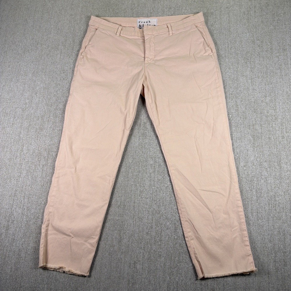 Frank & Eileen Wicklow Pants Women's 12 Peach Pink Cropped Raw Hem Stretch USA